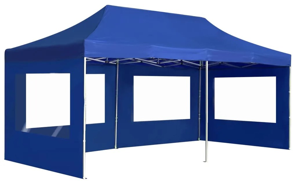 Cort de petrecere pliabil cu pereti, albastru, 6x3 m, aluminiu Albastru, 6 x 3 m