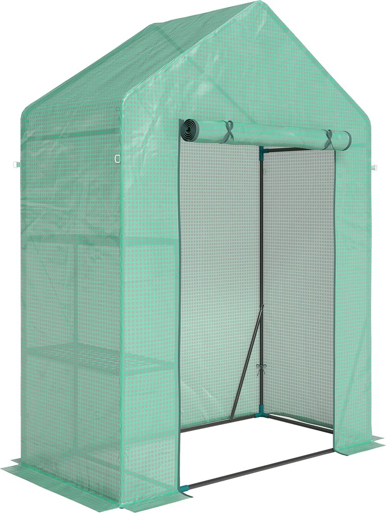 Outsunny Seră de Grădină 143 x 73 x 195 cm cu Rafturi cu 2 Etaje, Verde | Aosom Romania