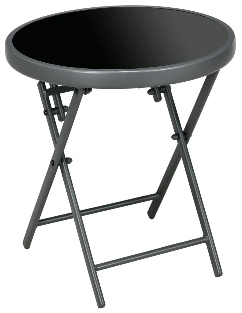 Outsunny Masa joasă pliabilă masă auxiliară pliantă blat din sticlă securizată structură din oțel rotundă Ø 45 x 50 cm negru | Aosom Romania