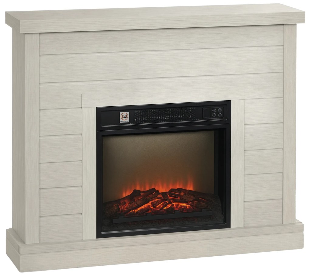 HOMCOM Șemineu Electric cu Flacără 3D, Oprire Automată, Încălzire Reglabilă și Temporizator, 96,5x22x81,7 cm, Gri Deschi | Aosom Romania