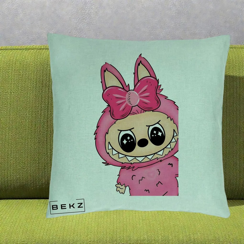Perna Personalizata Labubu Roz cu Funda, 40x40 cm, Verde Menta, Husa Detasabila, Perna Inclusa, BEKZ®