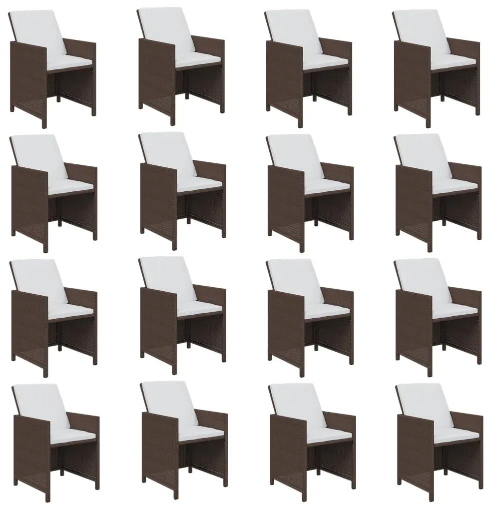 Set mobilier de gradina cu perne, 17 piese, maro, poliratan Maro si negru, 16x fotoliu + masa, 1