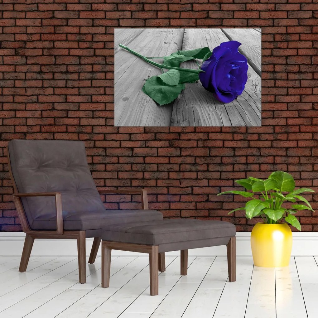 Tablou - Trandafir albastru cu tulpina verde (90x60 cm)