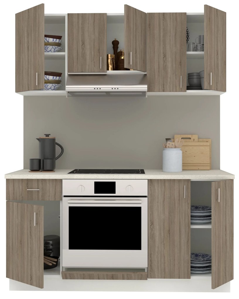 Set Bucatarie Karo V6, Stejar Sonoma Inchis/Alb, Blat Thermo 28 mm, L 160 cm