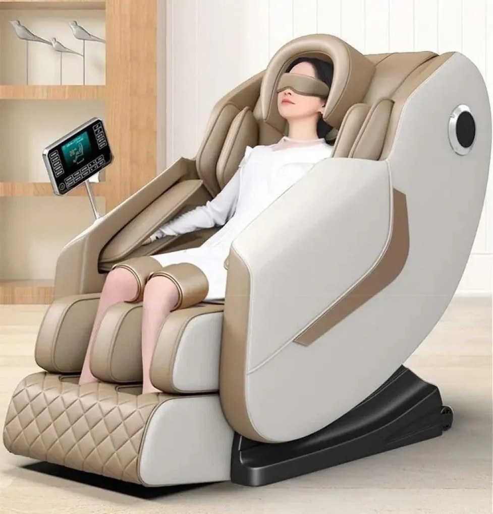 RESIGILAT- Fotoliu de Masaj GAIUS, Masaj role, Masaj airbaguri, Incalzire, Bluetooth, Zero Gravity, 2 Boxe, Moduri Automate, Reflexoterapie si Presopunctura, Display, Suport picioare extensibil, Piele Ecologica, Bej