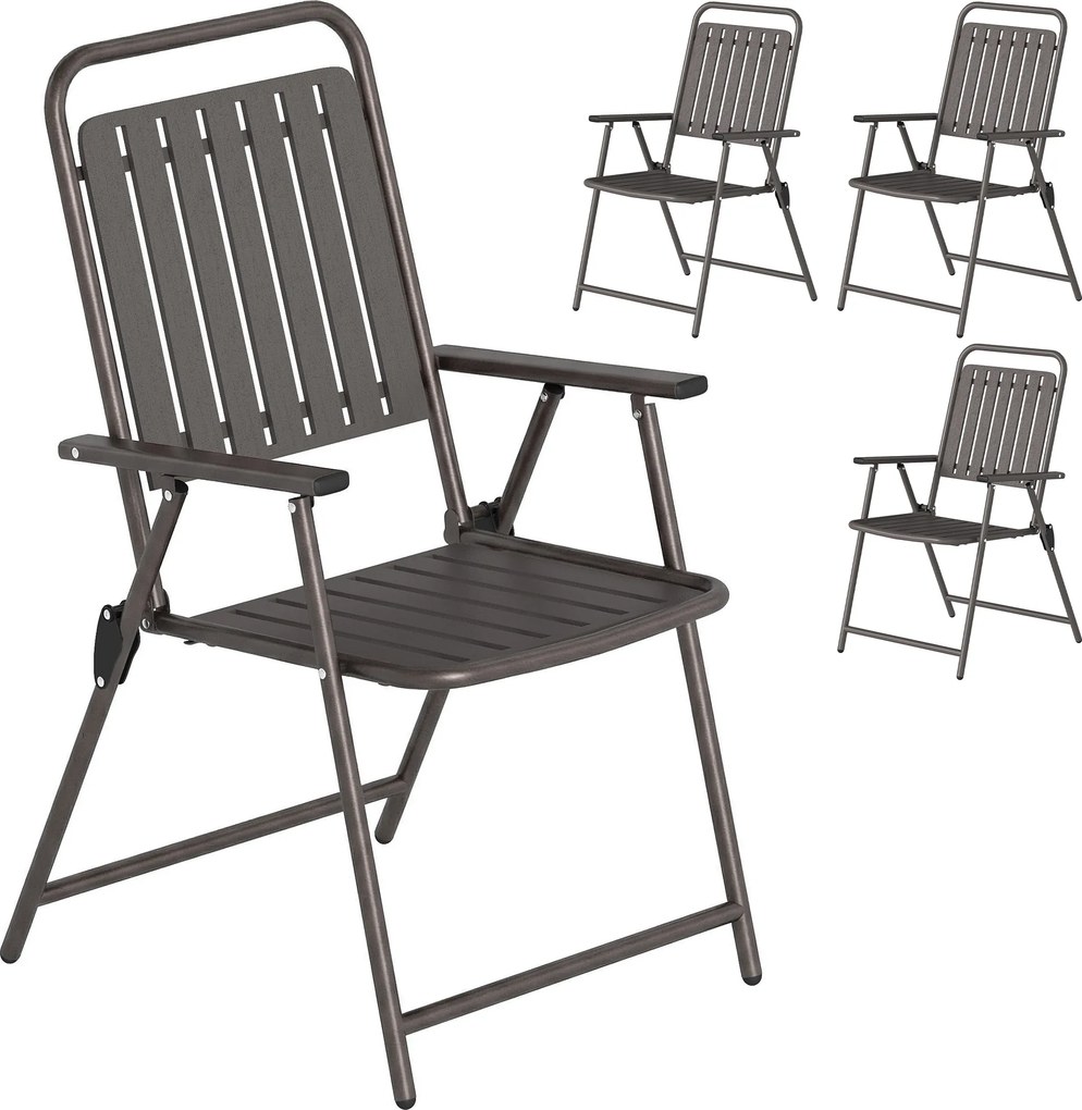 Outsunny Set de 4 scaune de grădină exterioare pliabile cu cotiere, spătar şi şezut, cadru metalic 55x63x93 cm Maro | Aosom Romania