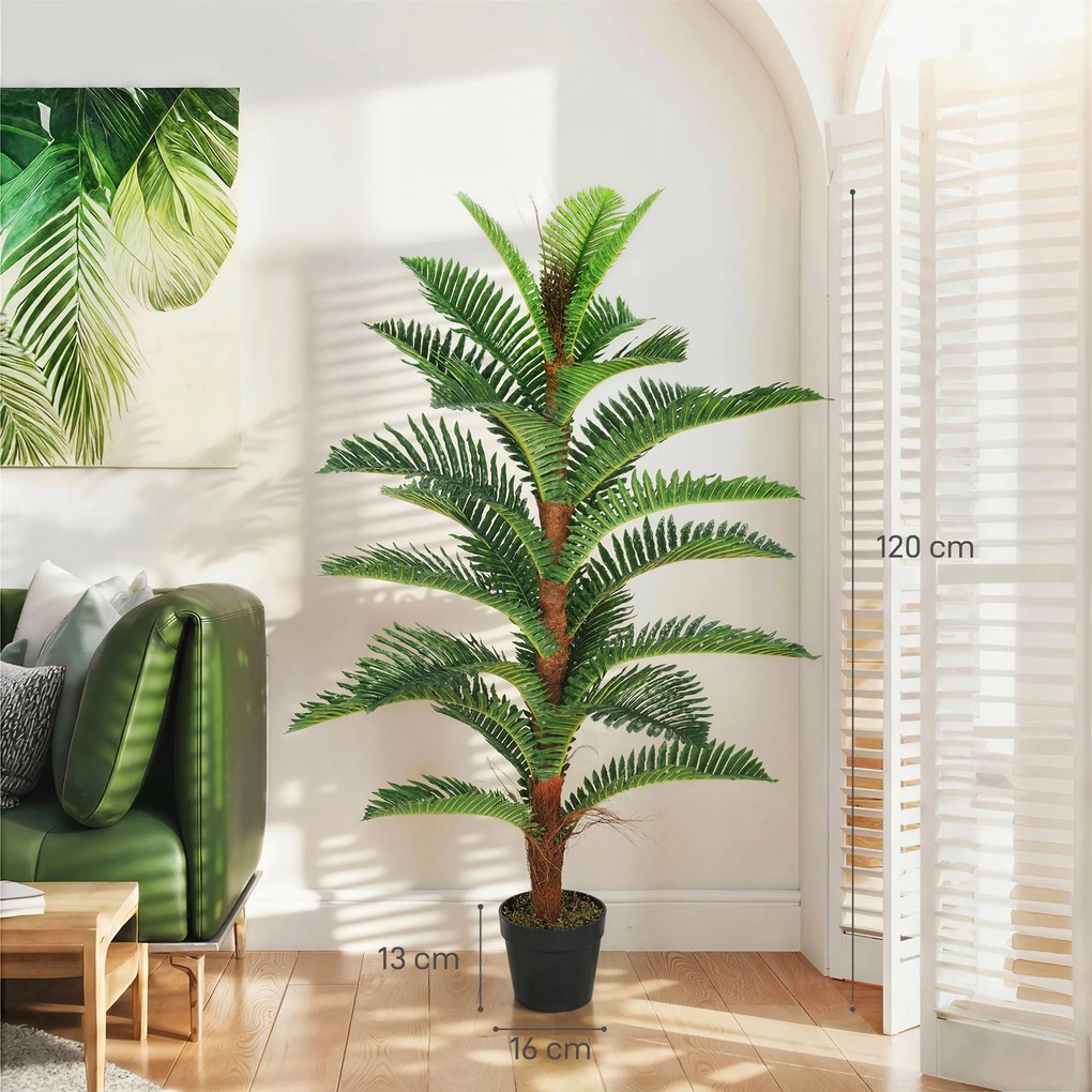HOMCOM Palmier artificial 120 cm cu 24 frunze din PEVA, plantă decorativă cu ghiveci din plastic, verde | Aosom Romania