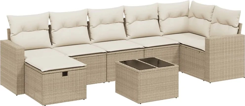 vidaXL Set canapele de grădină, 8 piese, cu perne, bej, poliratan