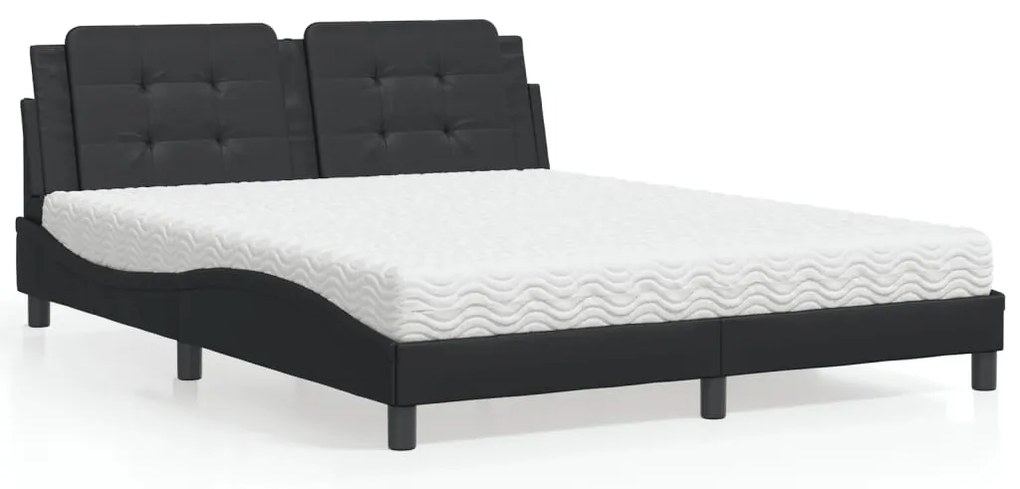 vidaXL Pat cu saltea, negru, 160x200 cm, piele ecologică