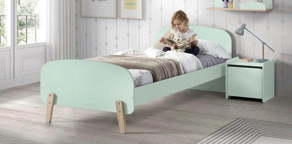 Set KIDDY în verde mentă format dintr-un Pat copii (90x200) și o noptieră.