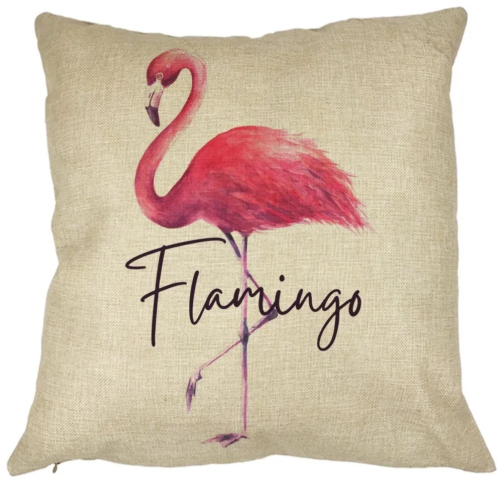 Perna Decorativa Patrata Flamingo, 40x40 cm, Husa Detasabila, Burduf