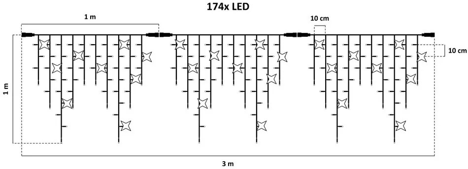 decoLED LED instalație tip țurțuri - FLASH, 3x1 m, 174 diode alb cald