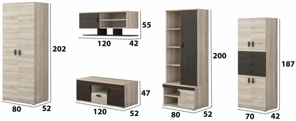 Bibliotecă living Diana, sonoma + wenge
