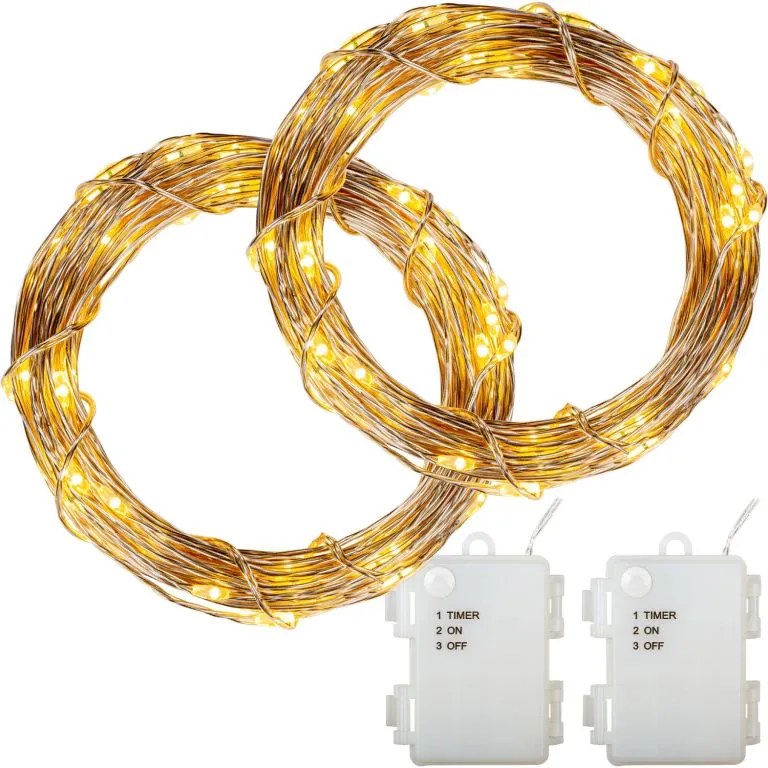 Set de 2 bucăți fire luminoase, 50 LED, alb cald