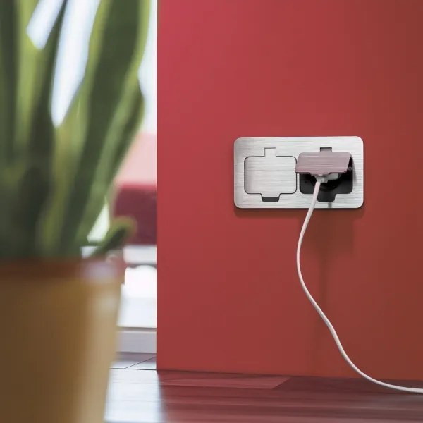 Priză dublă încastrabilă de podea de exterior Brilagi IP55 crom mat dreptunghiular