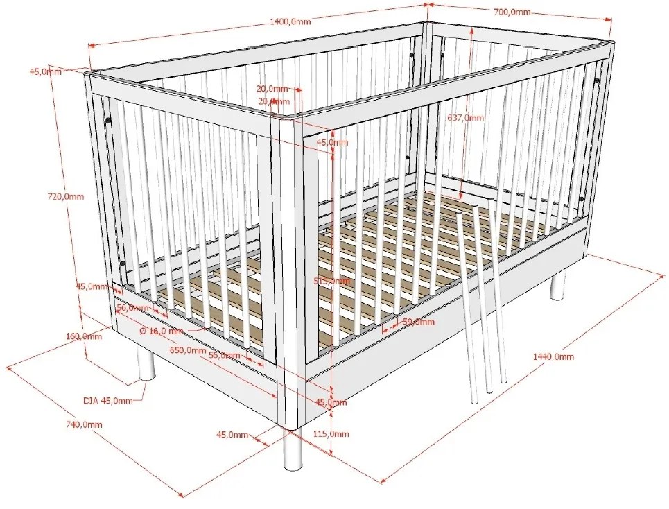 Set Complet Mobilier Cameră Bebelus Forrest Oak, din Lemn Masiv de Stejar, Alb: Pătuț Convertibil (70x140 cm), Comodă cu 3 Sertare și Dulap cu 2 Uși