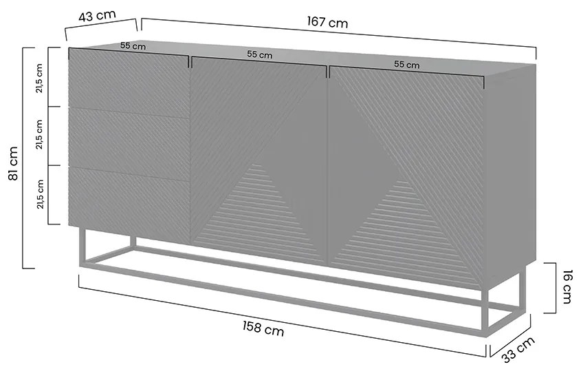 Comodă Asha 167 cm pe bază metalică Asha - alb mat