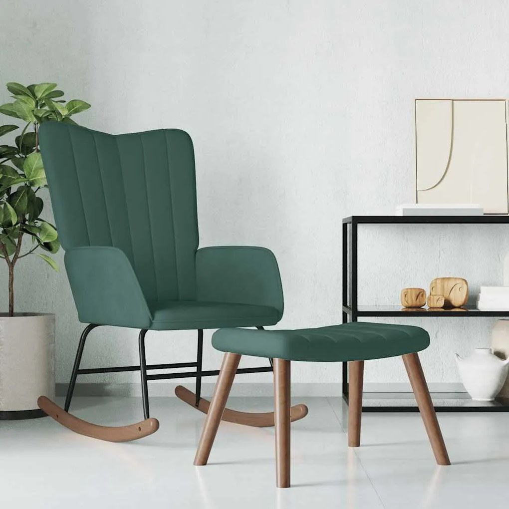 327756 vidaXL Scaun balansoar cu taburet, verde închis, catifea