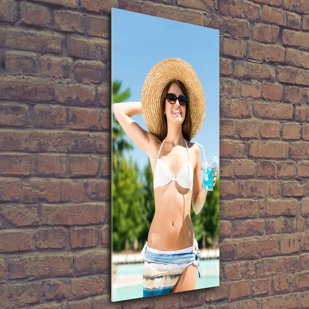 Tablou Printat Pe Sticlă Femeia de la piscina