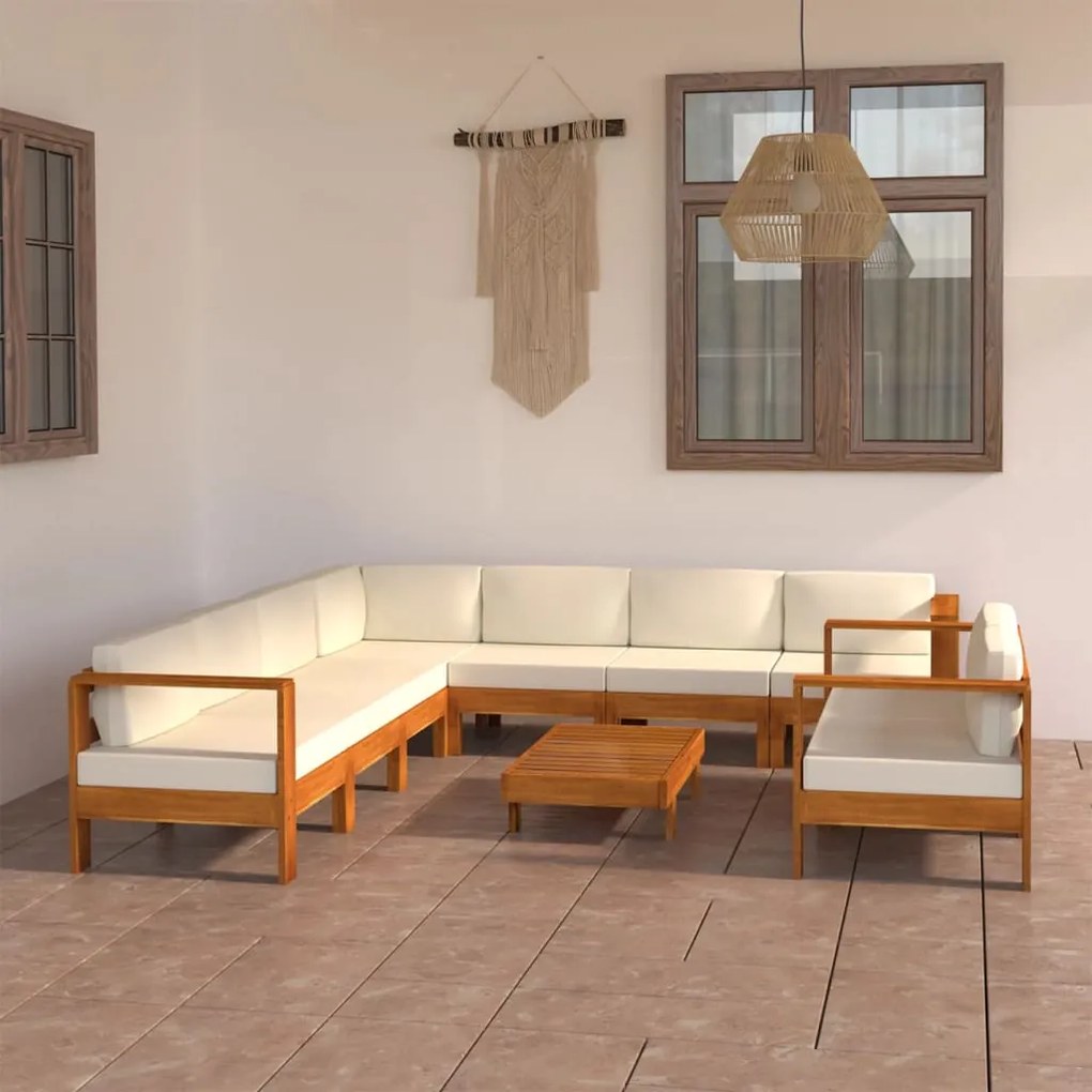 vidaXL Set fotoliu de grădină cu 9 piese și perne, 100x60 cm, lemn de salcâm