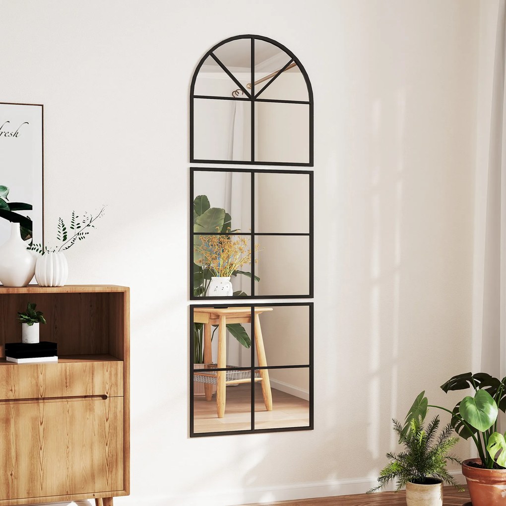 HOMCOM Oglindă murală arhitectonică 60 x 180 cm fereastră cu cadru metalic, pentru salon, dormitor, hol, negru | Aosom Romania