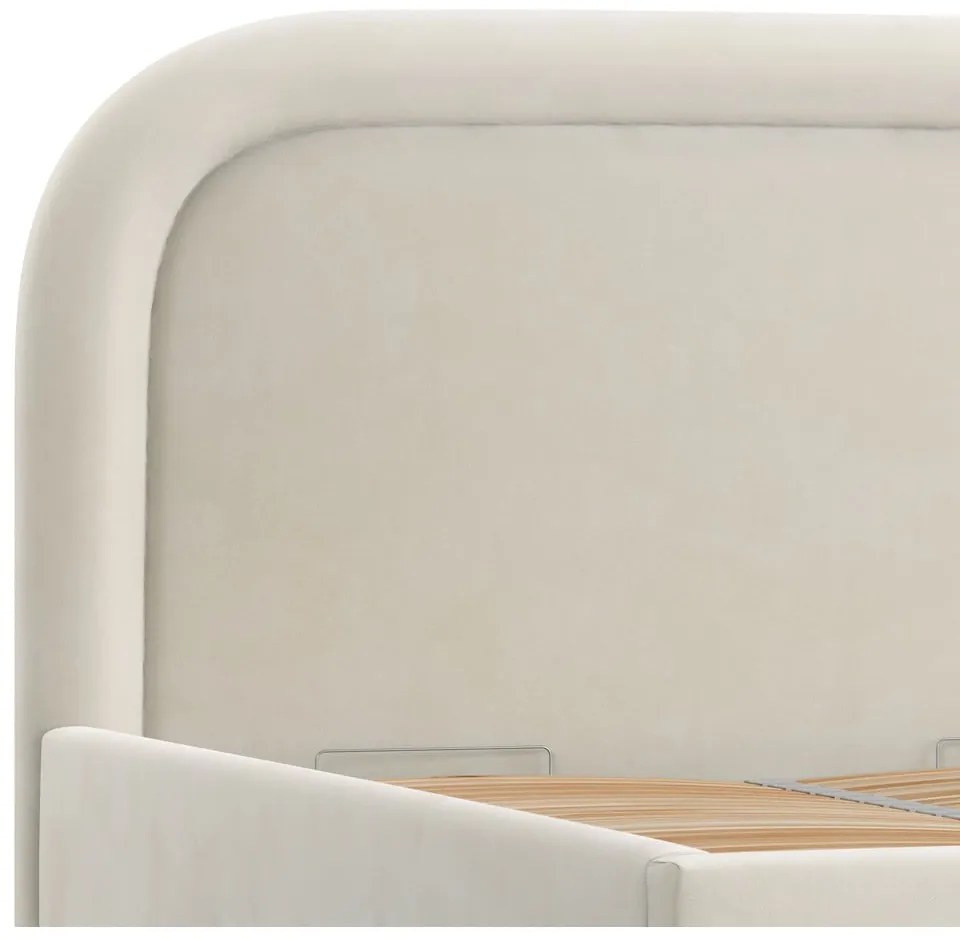 Pat matrimonial crem tapițat cu spațiu de depozitare cu somieră 180x200 cm Mija – Maison de Rêve