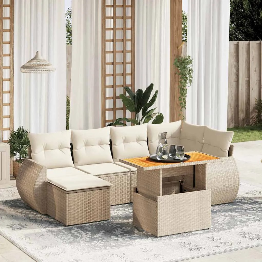 vidaXL Set canapele de grădină, 7 piese, cu perne, bej, poliratan