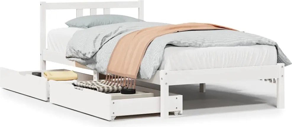 vidaXL Cadru de pat fără saltea, alb, 90x200 cm, lemn masiv pin