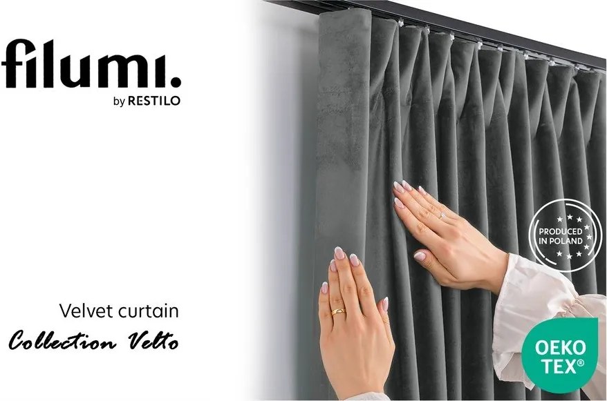 Draperie gri închis dimout (semi-opacă) din catifea 200x300 cm Velto – Filumi