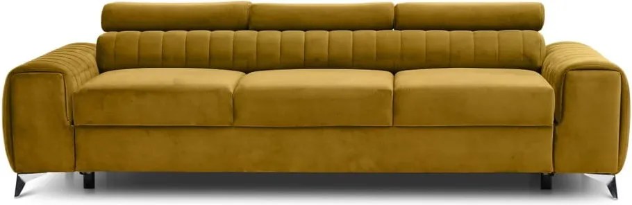 Canapea galben-muștar extensibilă cu tapițerie din catifea 261 cm Laurence – ELTAP