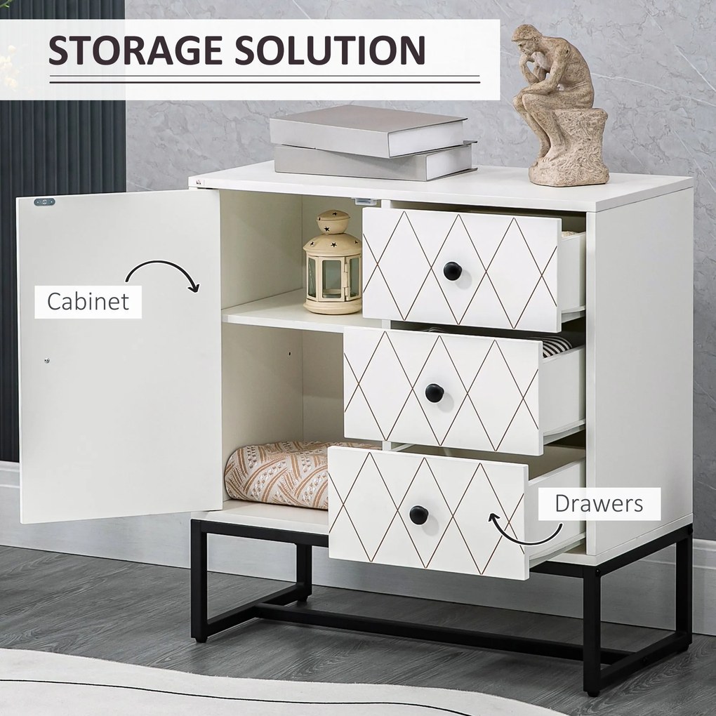 HOMCOM Comoda stil cu romburi cu 3 sertare si un dulap, Mobilier de living si dormitor din otel si MDF | AOSOM RO