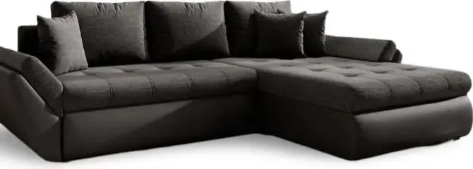 Colțar extensibil dumonde cu ladă de depozitare si sezut confortabil din spuma high-density, Loana Magma Black 270x185 cm