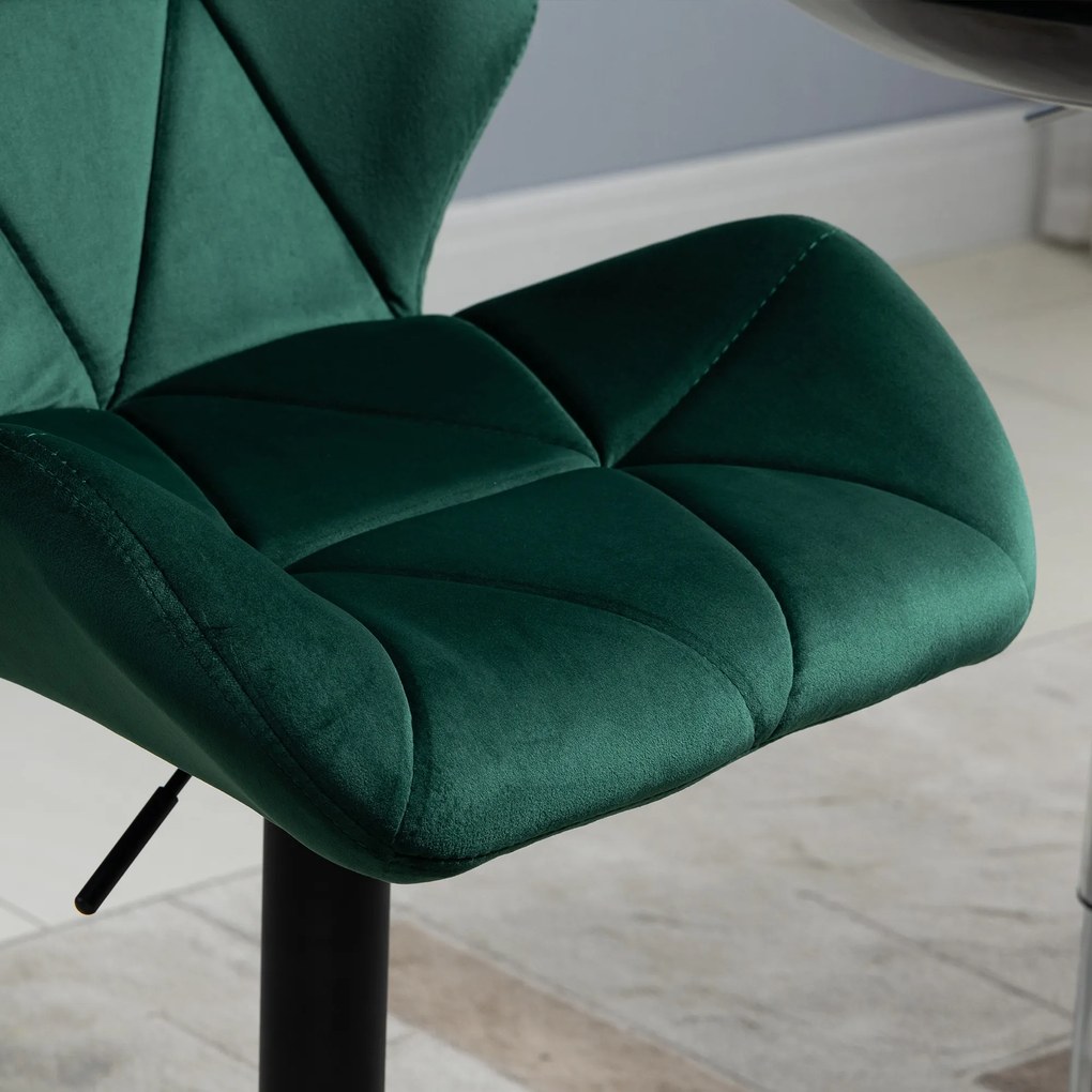 HOMCOM Scaun Bar, 2 piese, cu Înălțime Reglabilă, Bază Metalică cu pad-urile antiderapante, 46x48x83-104 cm, Verde | Aosom Romania