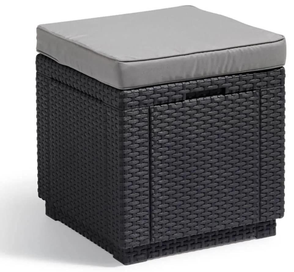 408951 Keter Taburet tip cub cu spațiu de depozitare și pernă, grafit
