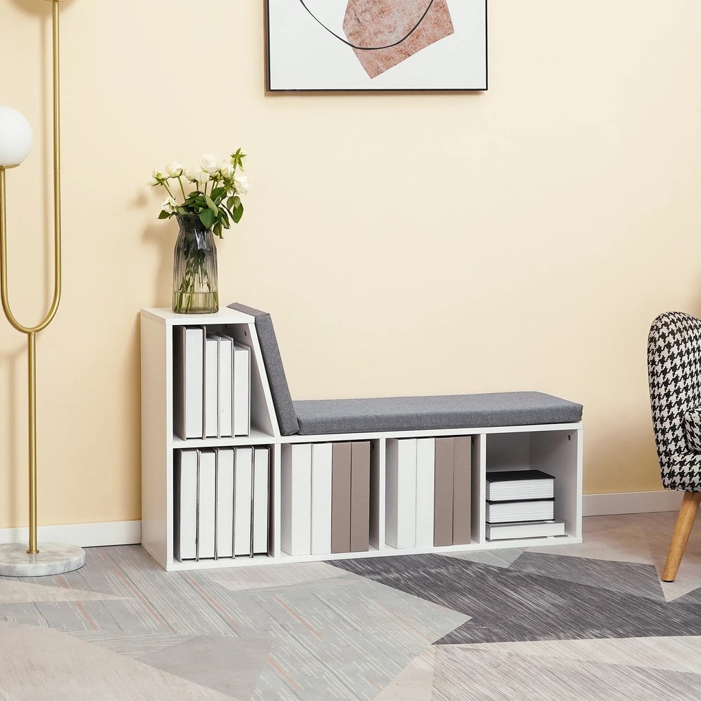 HOMCOM Bibliotecă Modulară cu 5 Rafturi Deschise și 2 Perne, Mobilier pentru Living, Dormitor și Birou, Gri Alb | Aosom Romania
