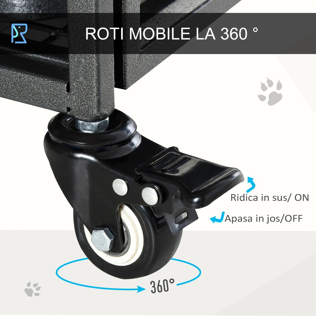 PawHut Cusca Caini Pliabilă Mobilă cu 4 Roți și Mâner 125x76x81cm Ușor de Transportat | Aosom Romania