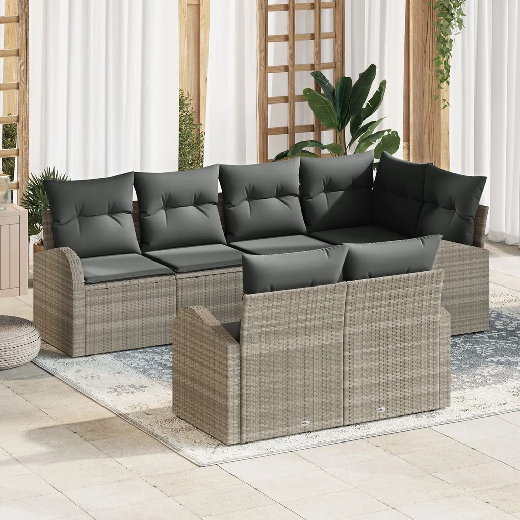 vidaXL Set de canapele pentru grădină 7 pcs Gri deschis Rattan poli