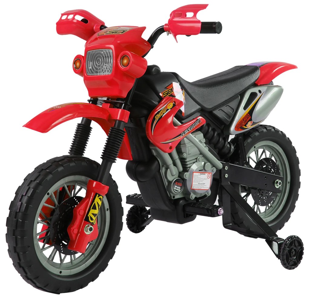 HOMCOM Motocicletă Electrică pentru Copii 3-6 Ani din Plastic cu Roți de Sprijin, Faruri și Muzică, 102x53x66 cm, Rosu și Negru | Aosom Romania