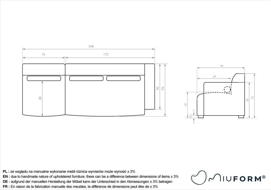 Șezlong modular verde (cu colț pe partea dreaptă) Flex Felix – Miuform