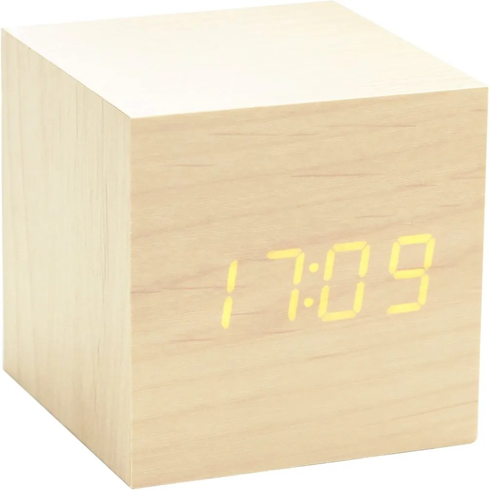 Ceas cu alarmă "Cube Click", arțar / portocaliu - Gingko