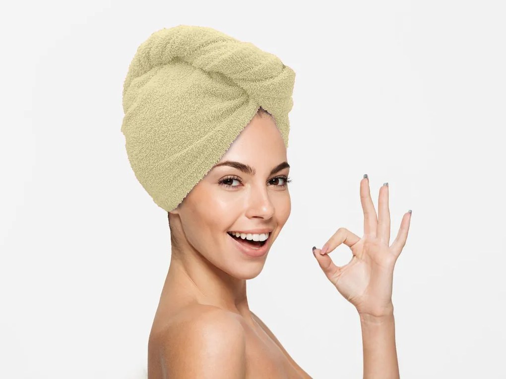 Prosop turban bej cu uscare rapida, 100% bumbac