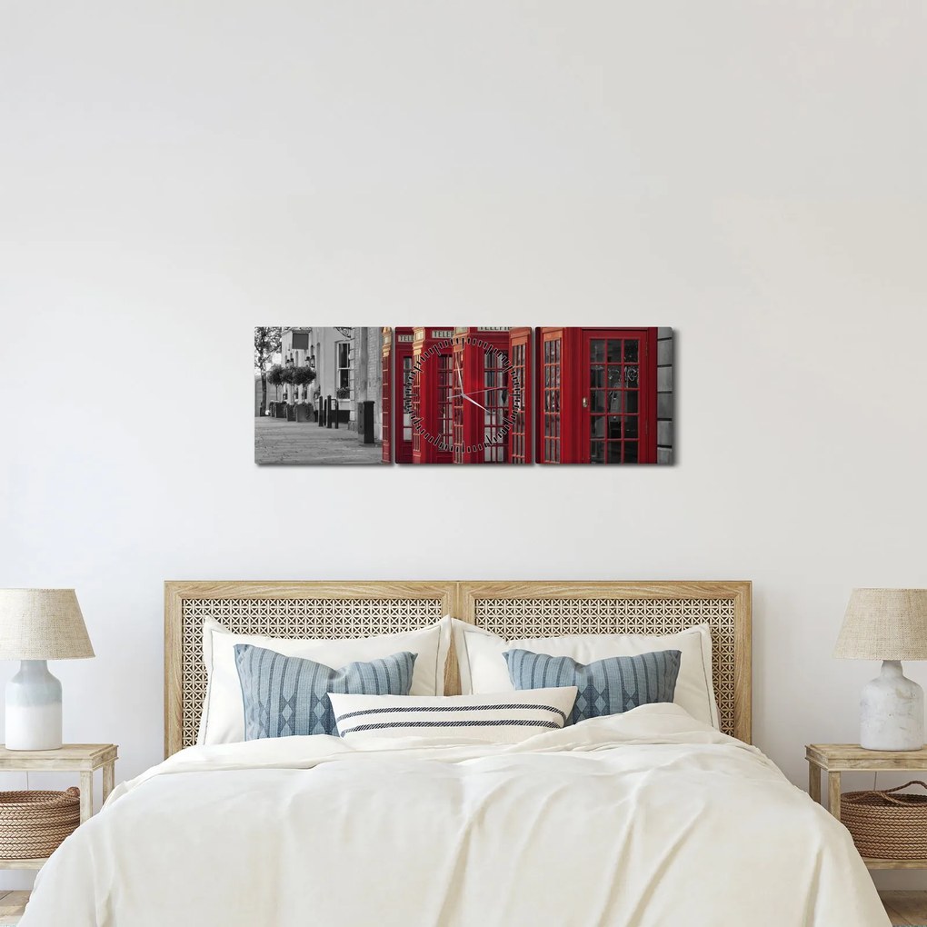 Tablou - Cutii telefonice din Londra (cu ceas) (90x30 cm)
