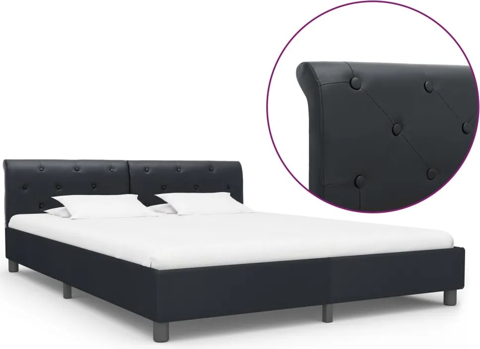vidaXL Cadru de pat, negru, 180 x 200 cm, piele ecologică