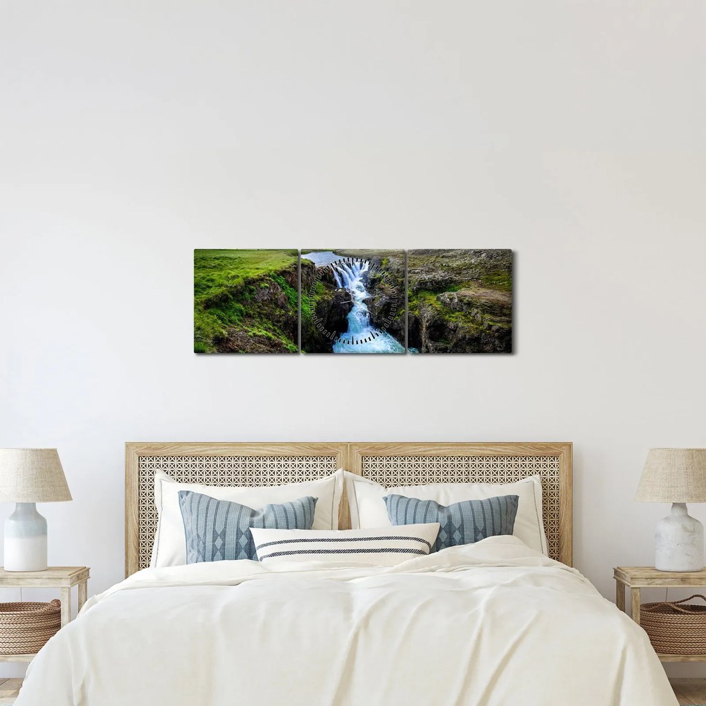 Tablou - Cascada intre stânci (cu ceas) (90x30 cm)
