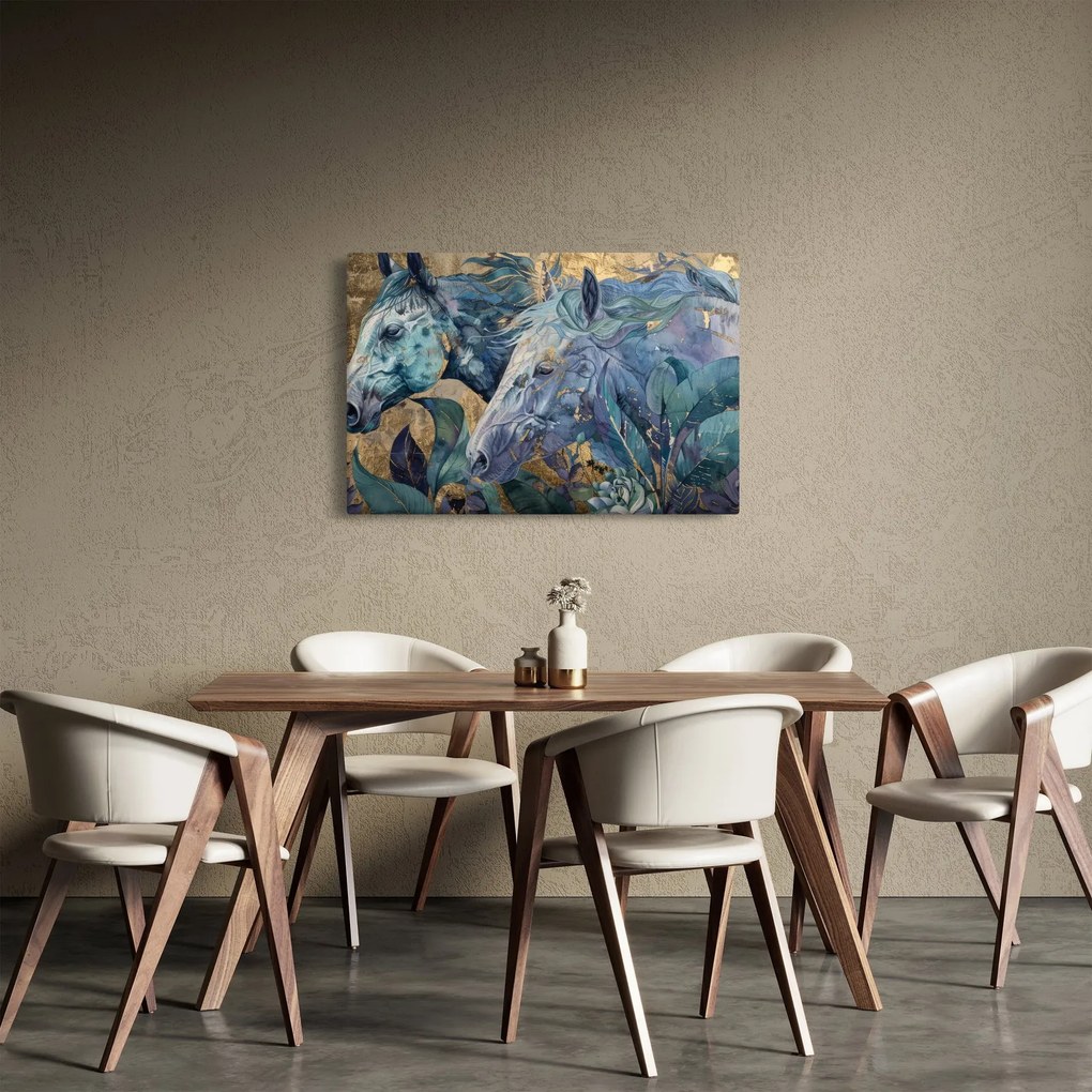 Tablou - Cai cu fundal auriu (90x60 cm)