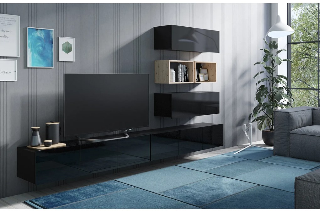 Mobilier living Calabria C27 BLACK (Negru + Stejar artisan) (fără iluminat). 1051565