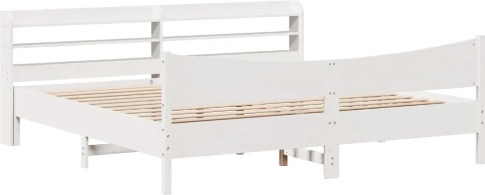 vidaXL Cadru pat cu tăblie 200x200 cm, alb, lemn masiv de pin