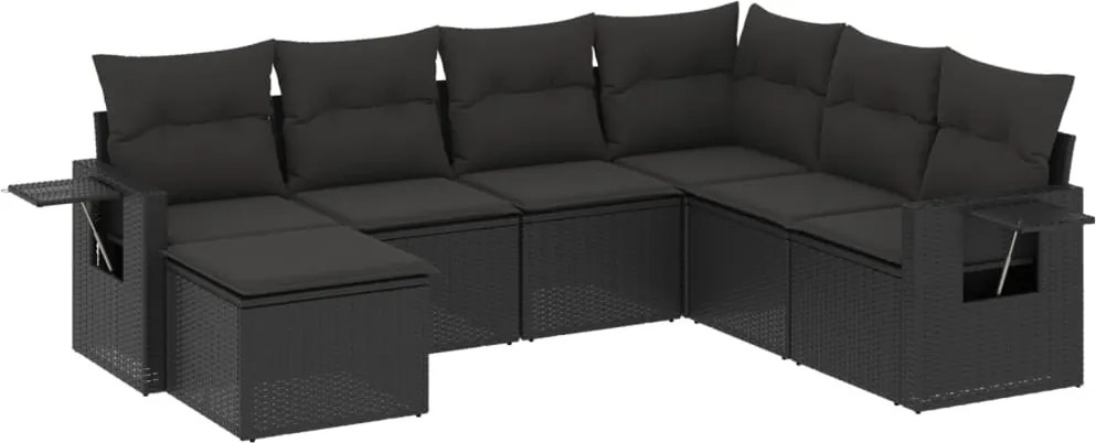 vidaXL Set canapele de grădină cu perne, 7 piese, negru, poliratan
