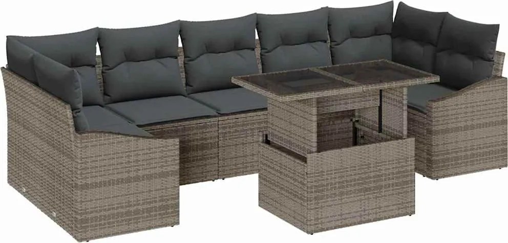 vidaXL Set de canapele pentru grădină cu pernă 8 pcs Gri poliratan