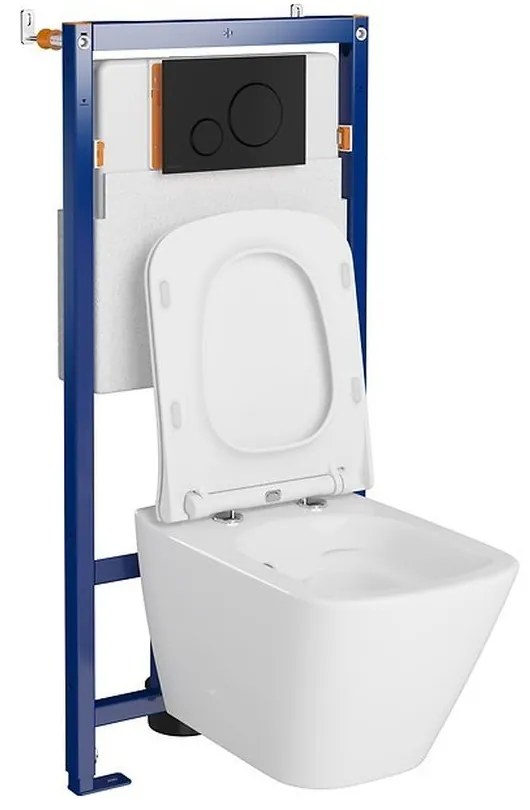 Set vas wc suspendat City Square cu capac soft close, rezervor incastrat Tech Line Opti si clapeta negru mat